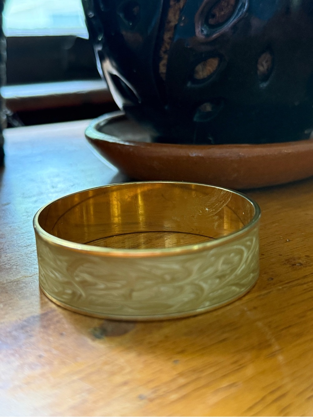 Vintage 80's Monet Gold Glittery Enamel Designer Signed Bangle